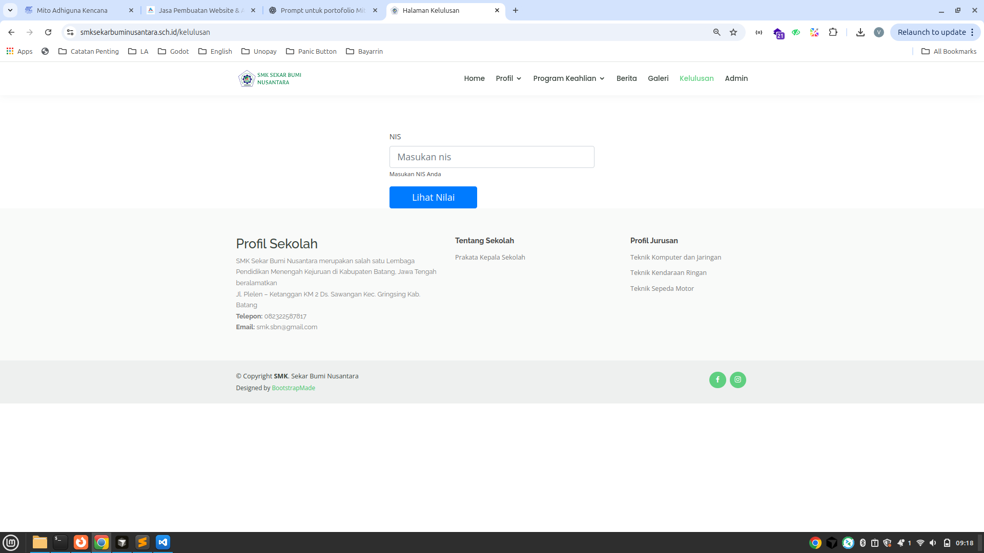 Sistem Pemberitahuan Kelulusan SMK Sekar Bumi Nusantara berdasarkan NIS