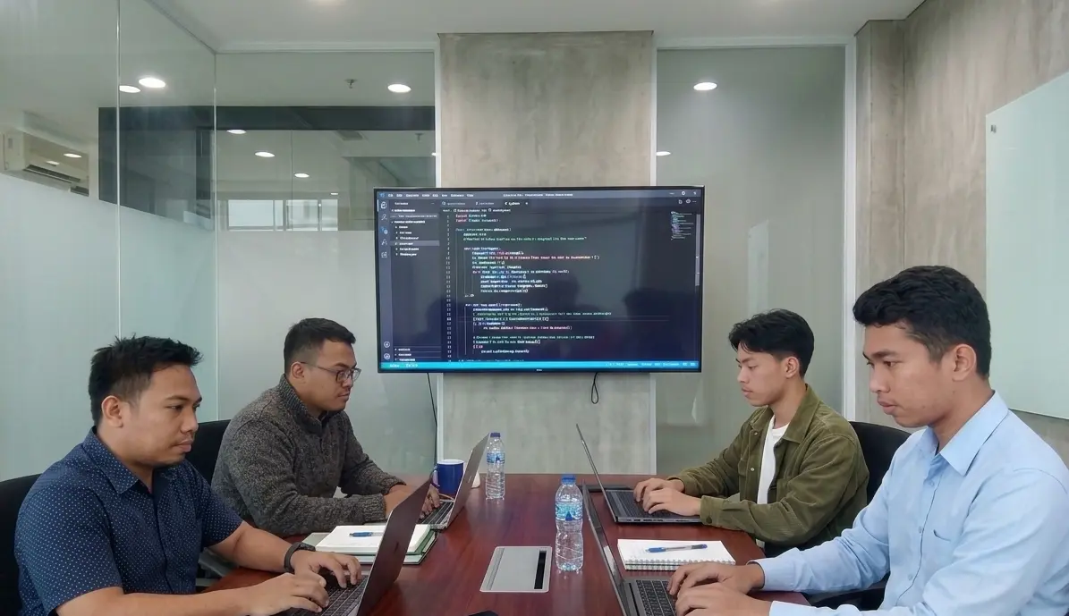 Tim Arrazy Inovasi Teknologi bekerja bersama di ruang meeting