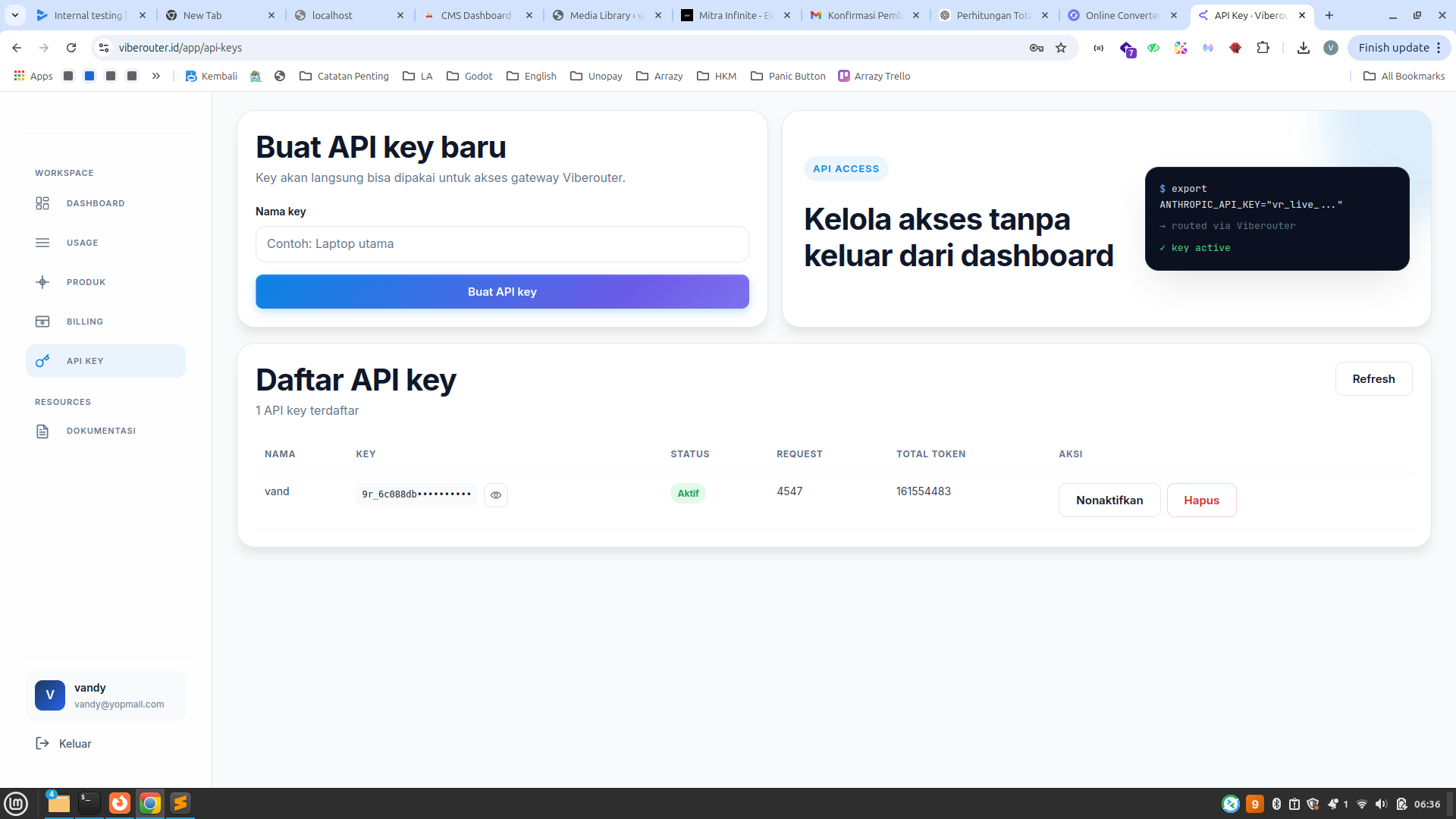 Halaman Pengelolaan API Key