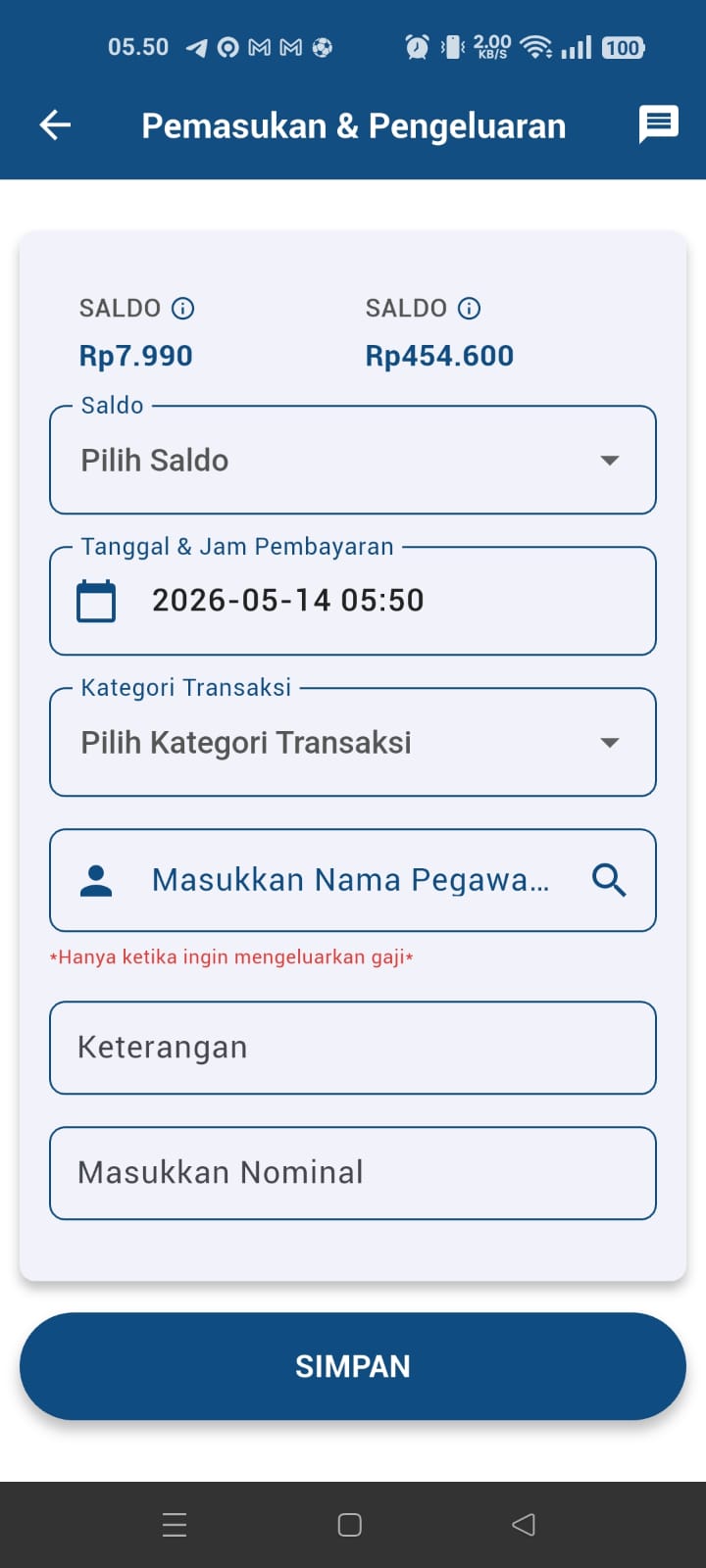 Menu Pencatatan Keuangan