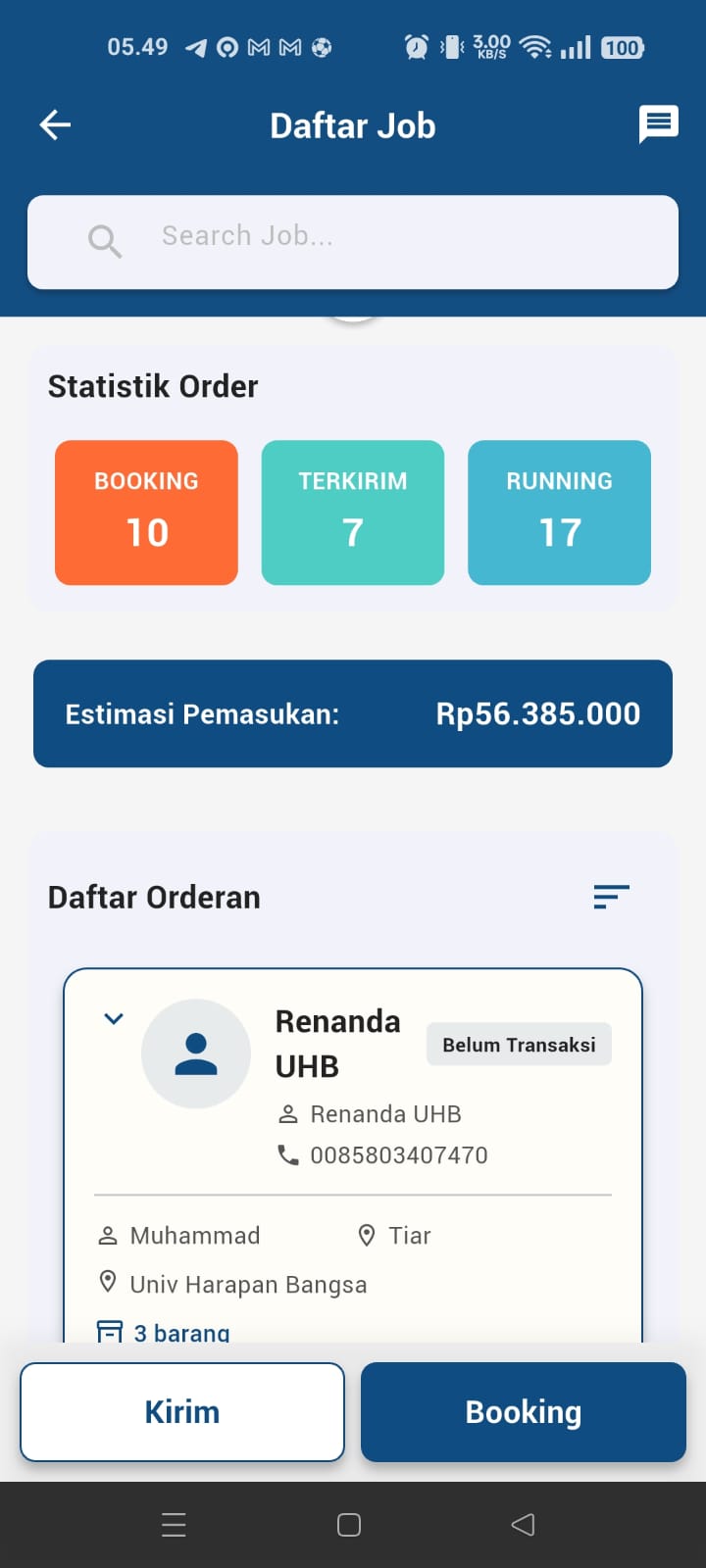 Menu Daftar Pekerjaan